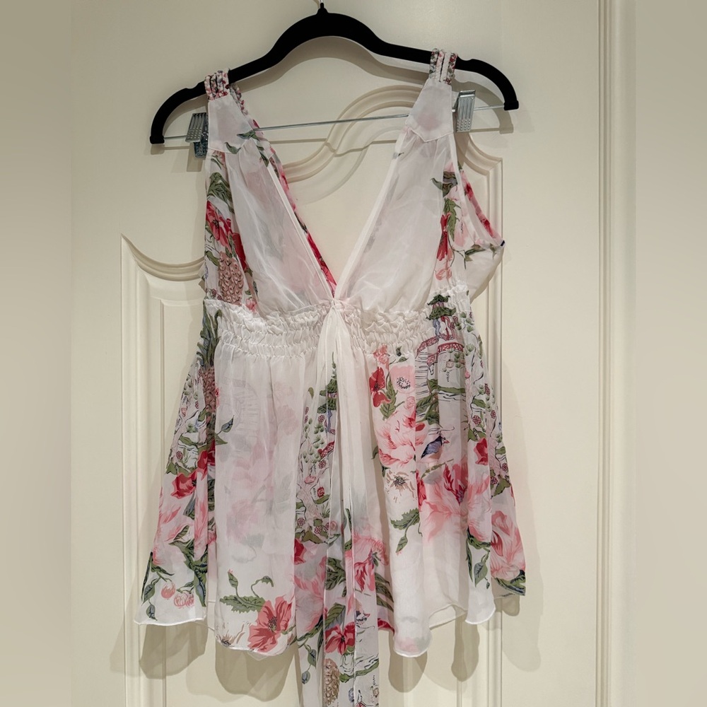 La Vie En Rose Pink and Green Floral Blouse
